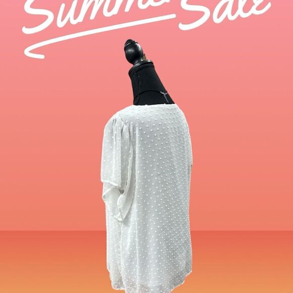 Adorable white embroidered flutter sleeve V neck  flowy bohemian top w dots - Picture 2 of 8